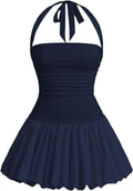 Women Bubble Mini Dress  Halter Backless Club Party Graduation Short Dresses with Shorts Underneath