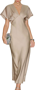 Women Midi Dresses V Neck Ruffled A-Line Dress Elegant Spring Fall Cocktail Dress Flowy Formal Party Gown Wedding
