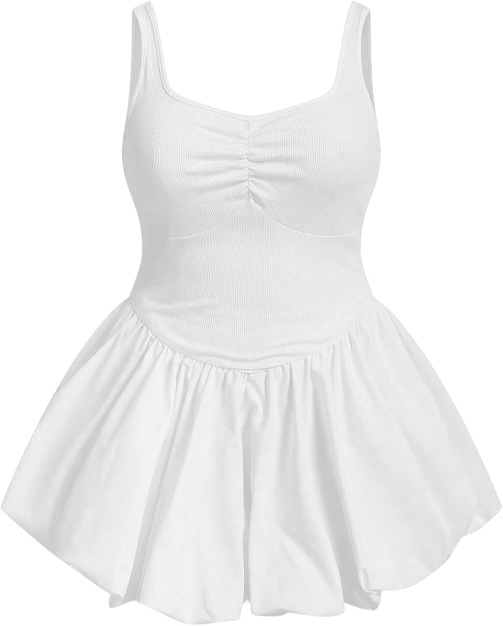 Women Plus Size Sleeveless Bubble Dress Ruched Rib Knitted A Line Mini Dresses