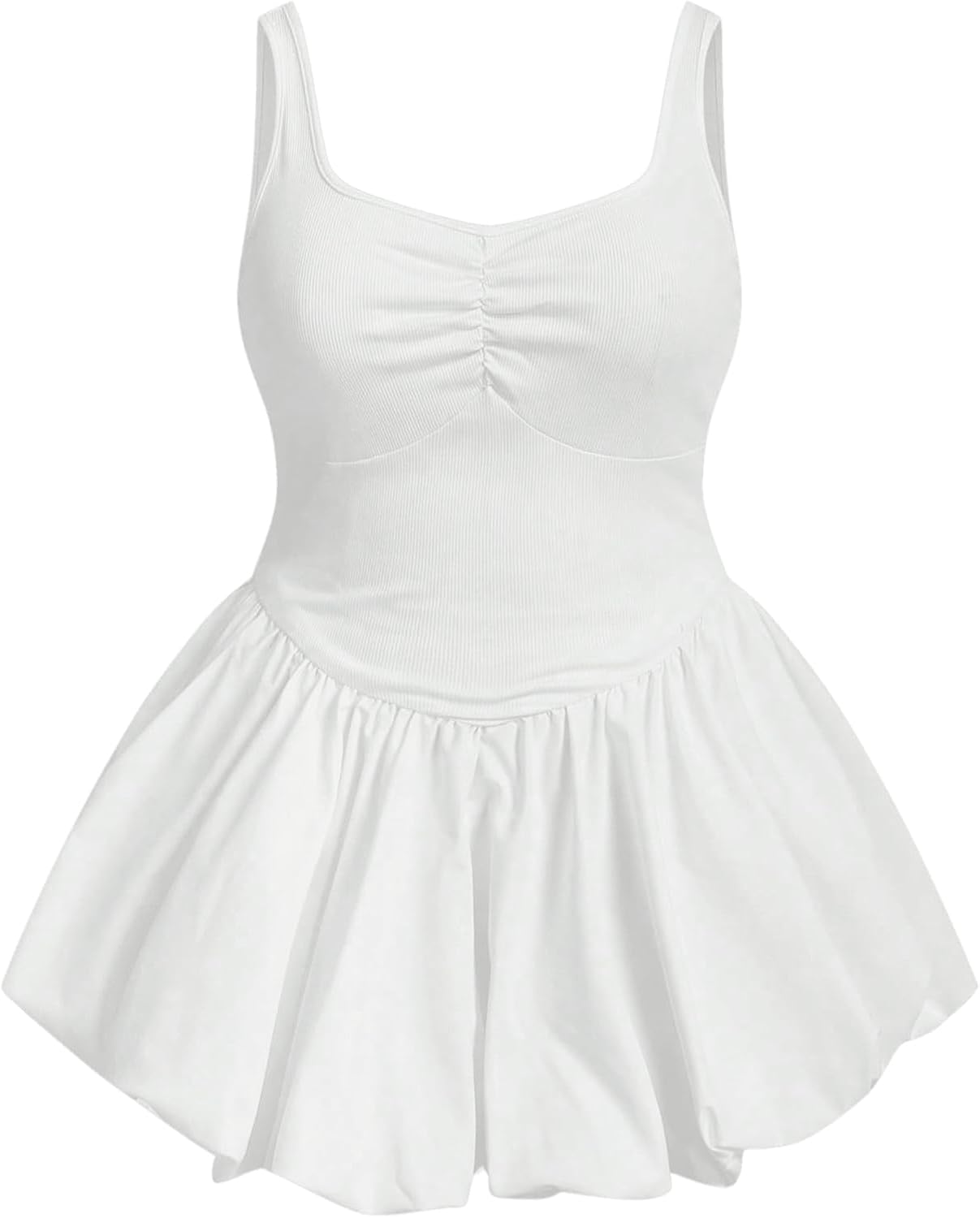 Women Plus Size Sleeveless Bubble Dress Ruched Rib Knitted A Line Mini Dresses
