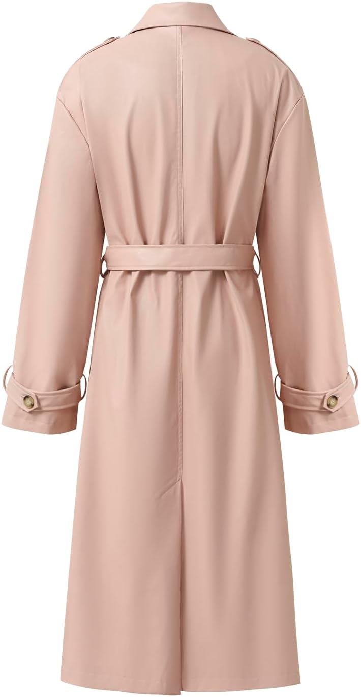 Women Double Breasted Trench Coats Classic Lapel Collar Overcoat Long Jacket with Belt