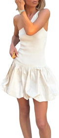 Women Strapless Mini Dress Tube Top Bubble Skirt Off Shoulder Corset Top Balloon Short Dress Club Party