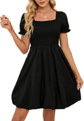 Women Summer Bubble Dresses  Trendy Casual Short Sleeves Square Neck Cute Aline Tiered Sundresses with Pockets