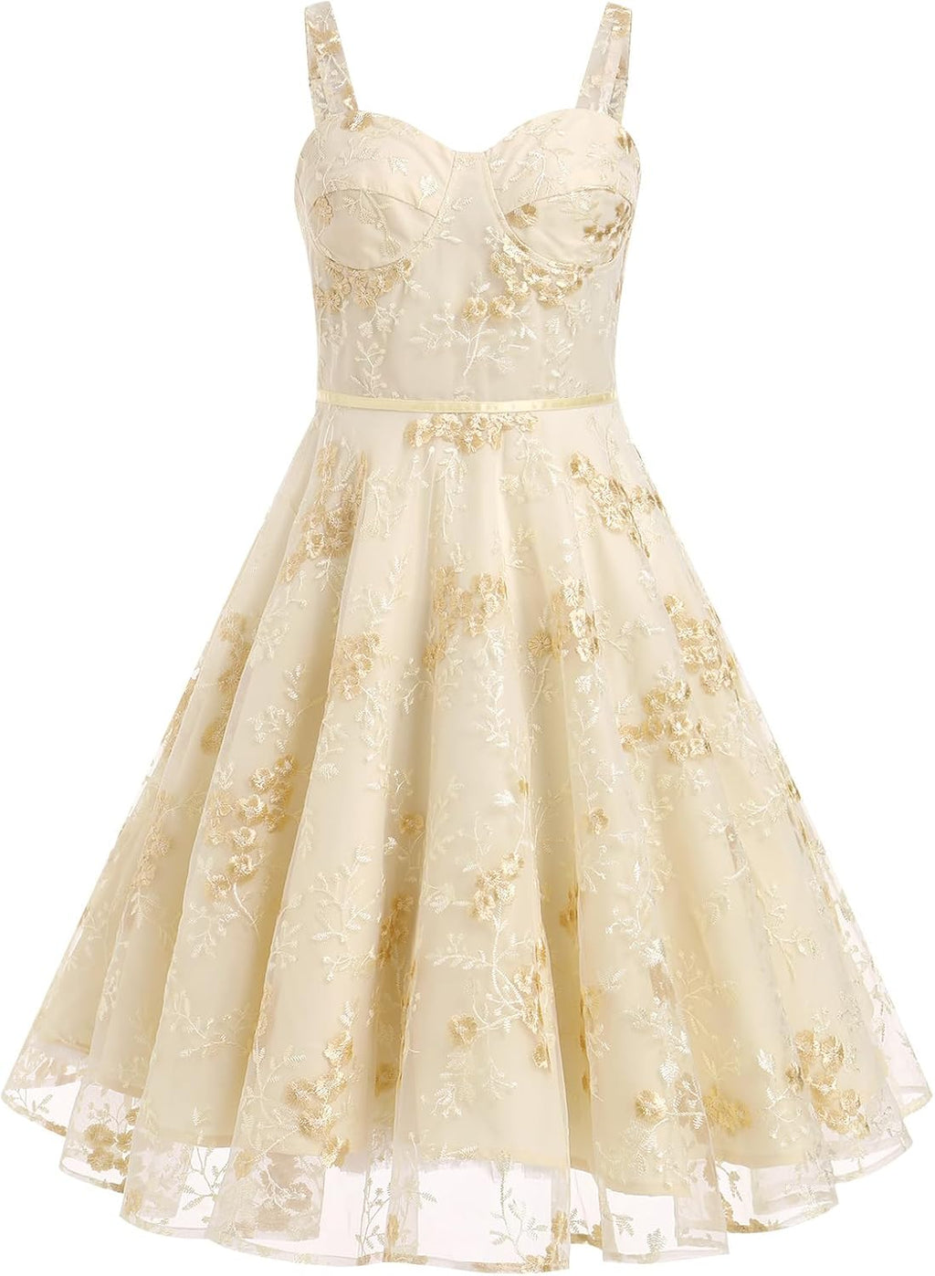 Tulle Flower Embroidered Dress Women Floral Corset Dress Sleeveless Spaghetti Strap Flower Embroidery Tulle Dress Sweetheart Prom Wedding Dress Cocktail A-Line Party Short Homecoming Dress Apricot S