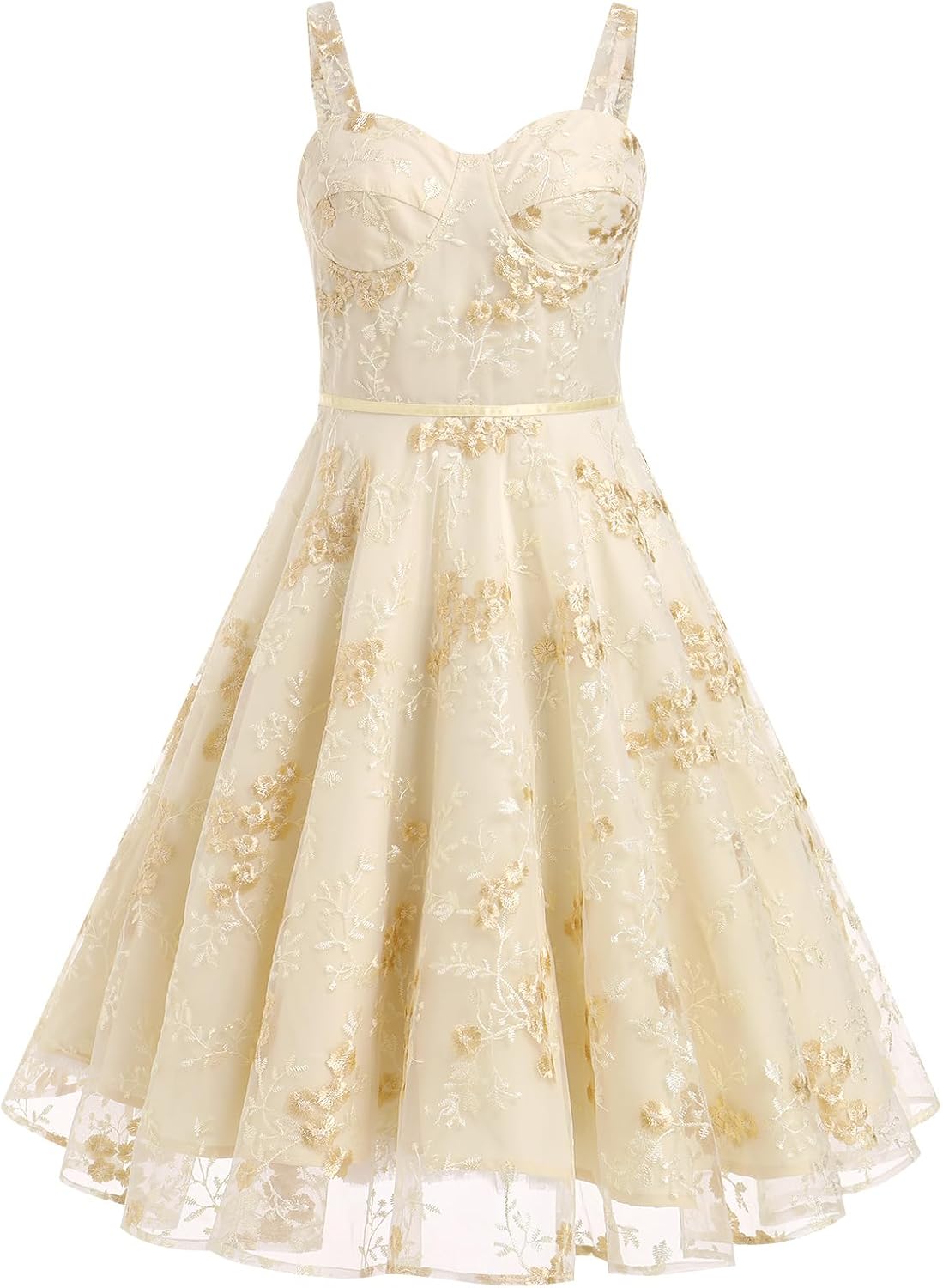 Tulle Flower Embroidered Dress Women Floral Corset Dress Sleeveless Spaghetti Strap Flower Embroidery Tulle Dress Sweetheart Prom Wedding Dress Cocktail A-Line Party Short Homecoming Dress Apricot S