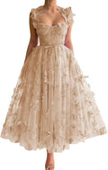 Women Tulle Prom Dresses 3D Butterflies Spaghetti Straps Evening Party Gowns Sweetheart Tea Length Butterfly Dress
