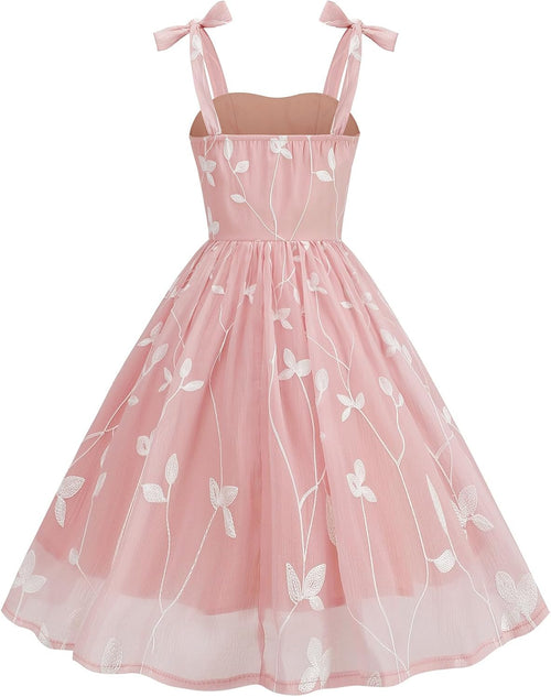 Silk Embroidered Dress for Women Summer Bow Tie Spaghetti Strap Tulle Prom Dress Short A line Cocktail Evening Party Dress