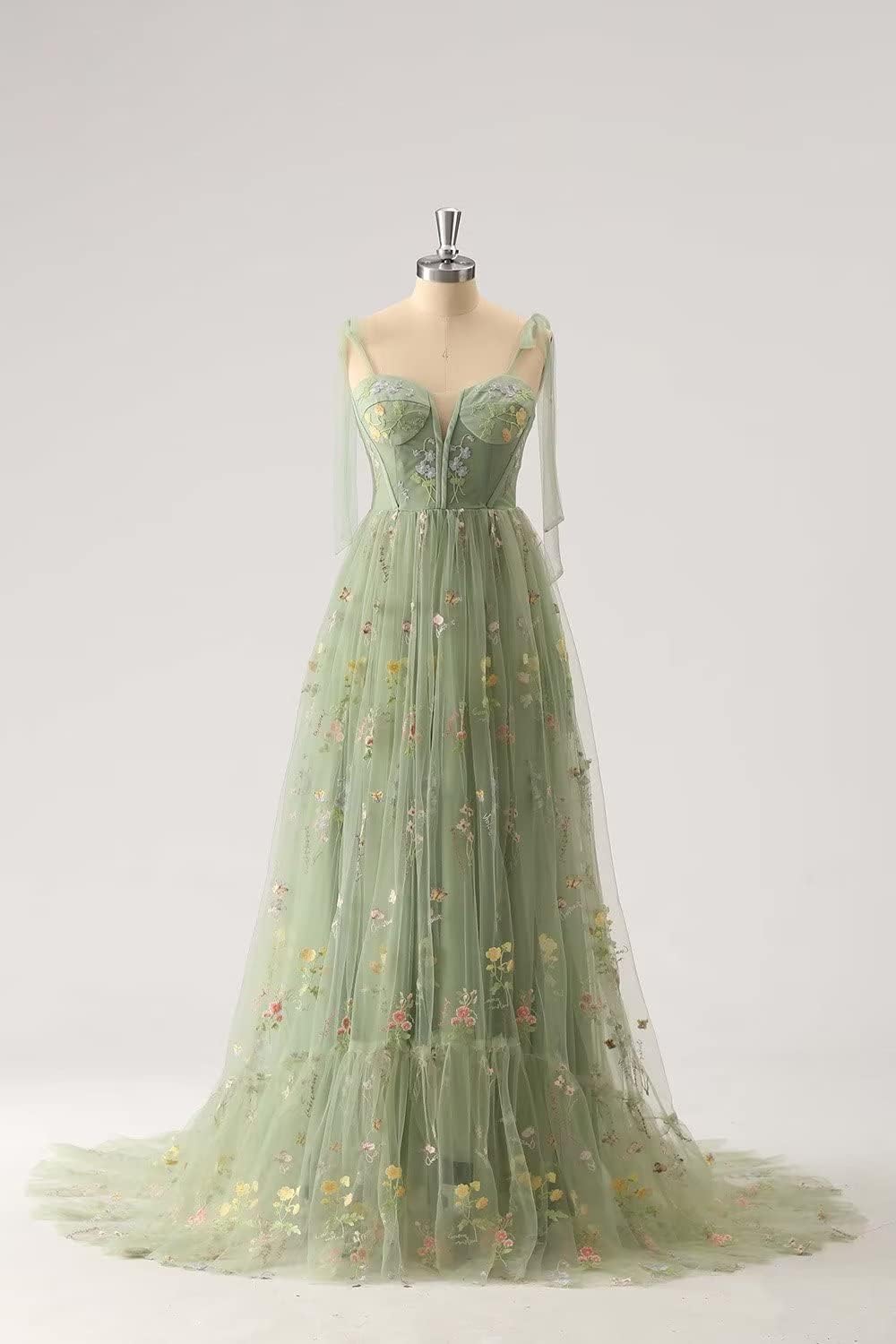 Women Puffy Sleeve Prom Dresses Flower Embroidery Tulle Formal Evening Party Gowns