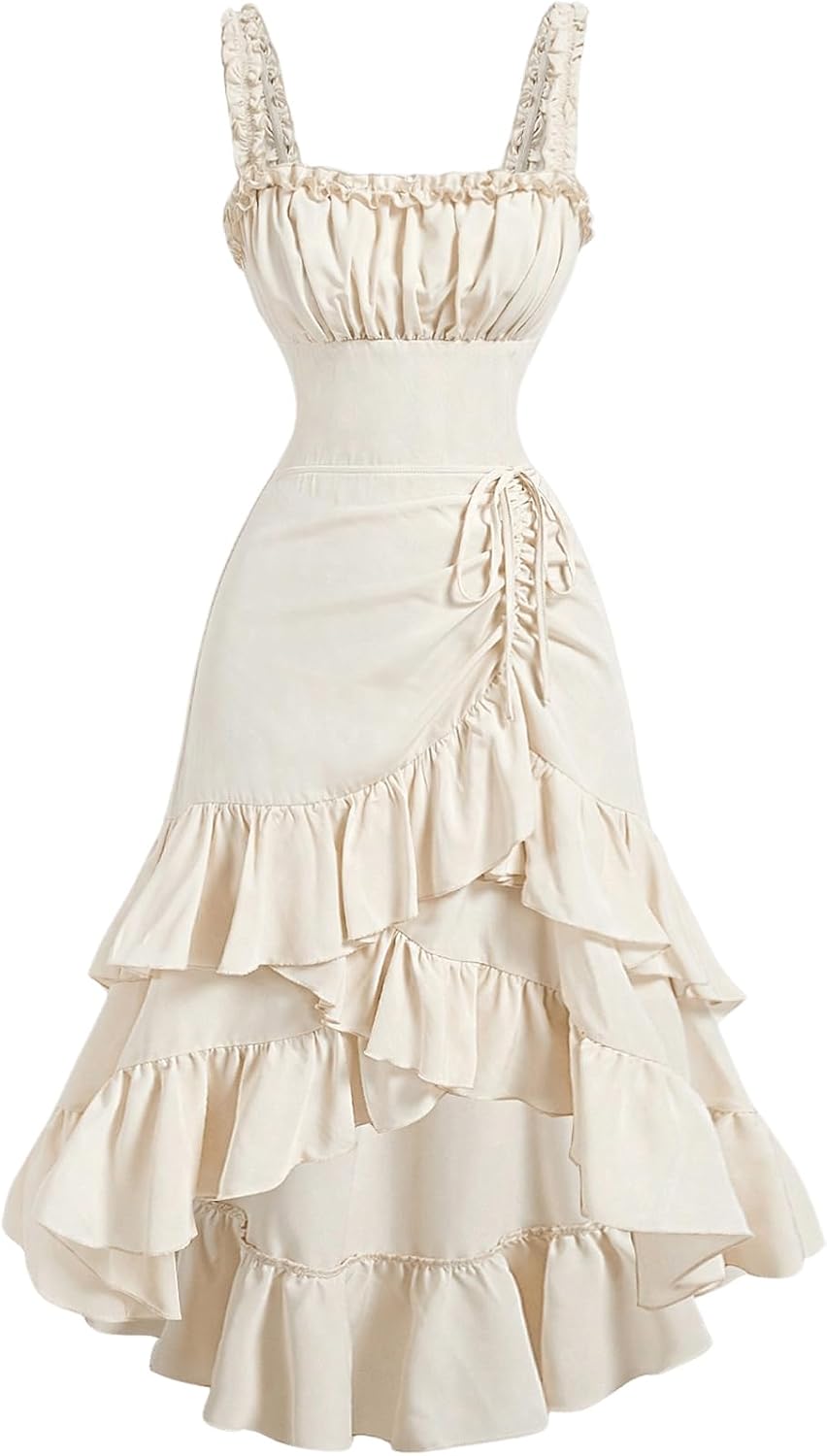 Women Layered Ruffle Hem Dress Sleeveless Ruched Asymmetrical Long Party Dresses