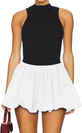 Women Summer Bubble Mini Dress Sexy Mock Neck Sleeveless Tank Dress Party Club Bodycon Short Dresses