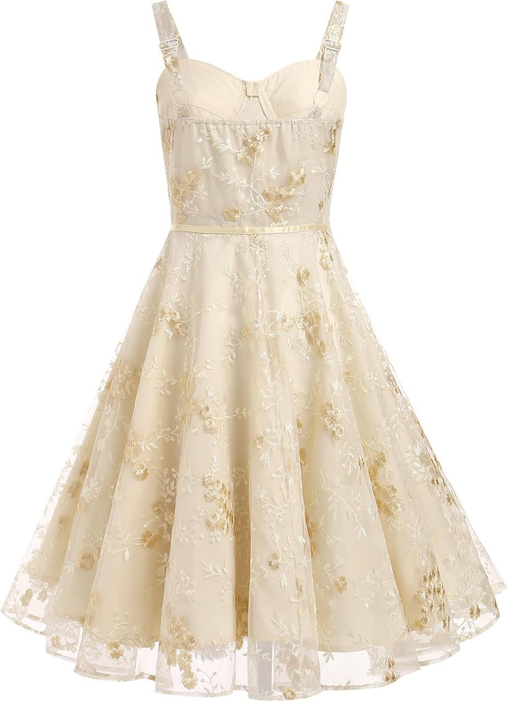 Tulle Flower Embroidered Dress Women Floral Corset Dress Sleeveless Spaghetti Strap Flower Embroidery Tulle Dress Sweetheart Prom Wedding Dress Cocktail A-Line Party Short Homecoming Dress Apricot S