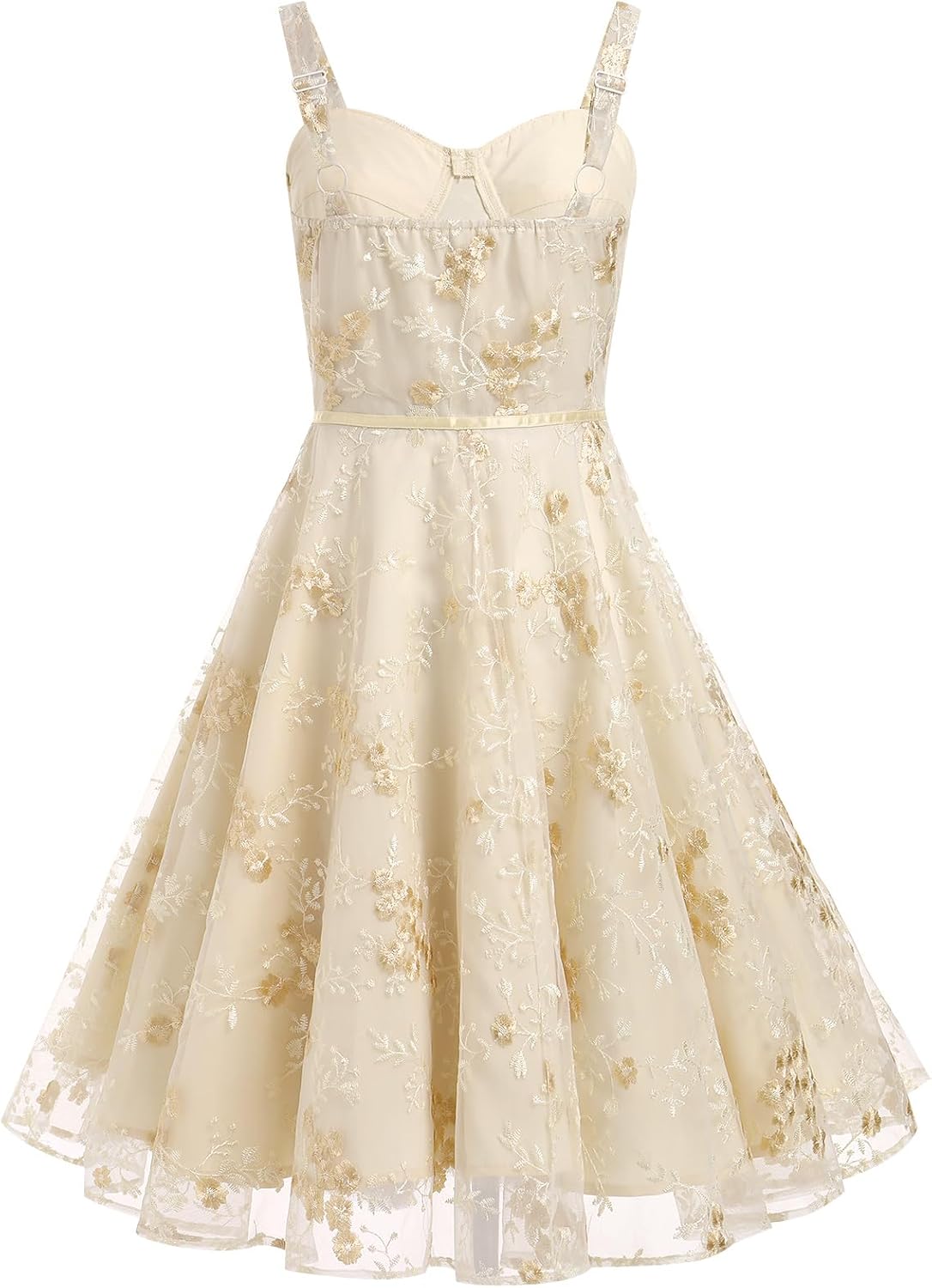 Tulle Flower Embroidered Dress Women Floral Corset Dress Sleeveless Spaghetti Strap Flower Embroidery Tulle Dress Sweetheart Prom Wedding Dress Cocktail A-Line Party Short Homecoming Dress Apricot S