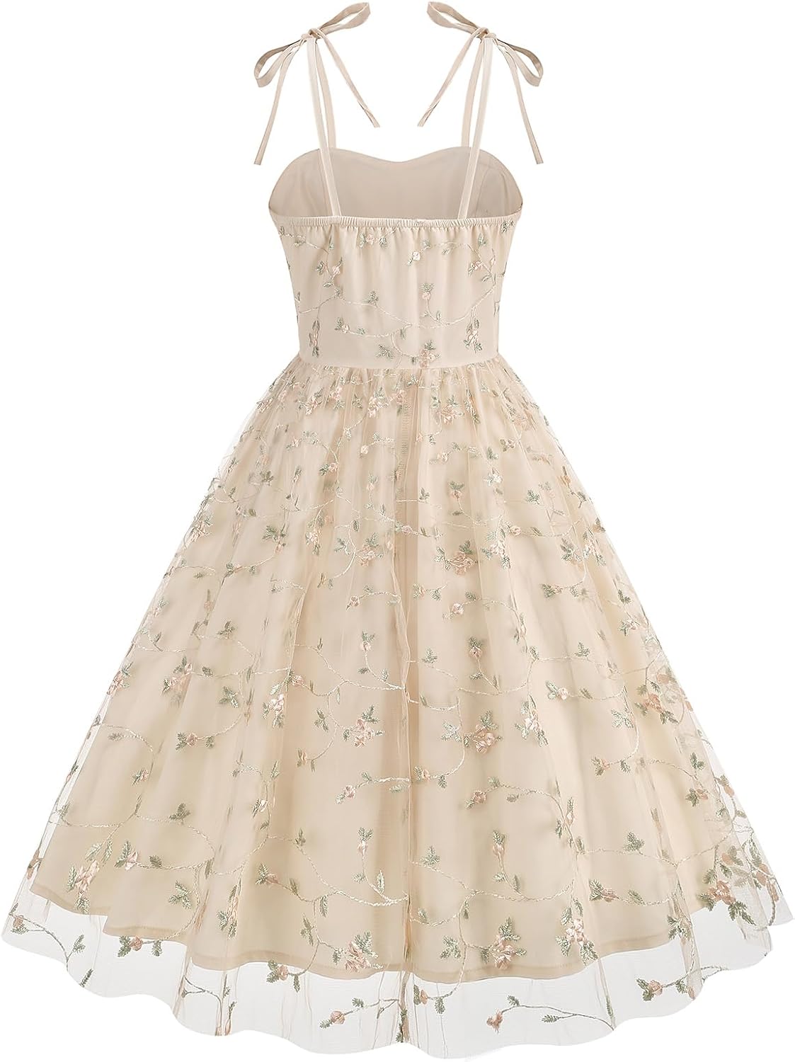 Spaghetti Strap Floral Embroidered Dress for Women Wedding Guest Tea Party Dress for Woman Tulle Prom Formal Cocktail Dress
