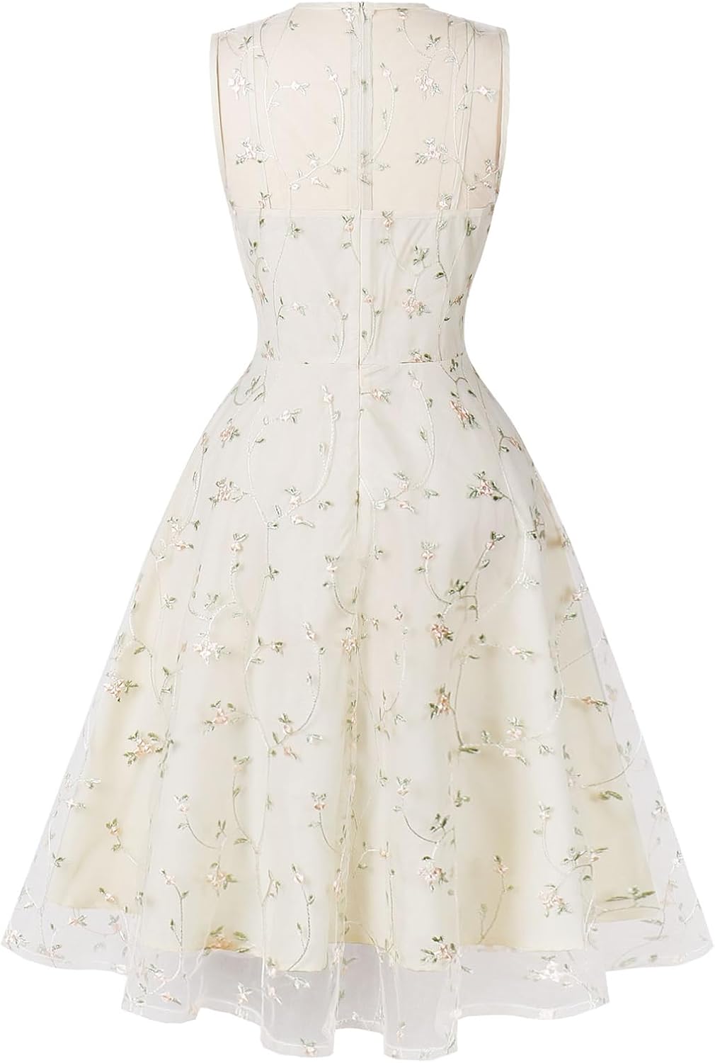 Sleeveless Floral Embroidery Dress for Women Flower Embroidery Tulle Prom Dress Mesh Illusion Keyhole Wedding Party Tea Dress