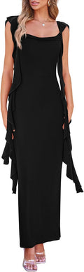 Women  Summer Wedding Guest Dress Sleeveless Ruffle Formal Cocktail Party Maxi Bodycon Dresses