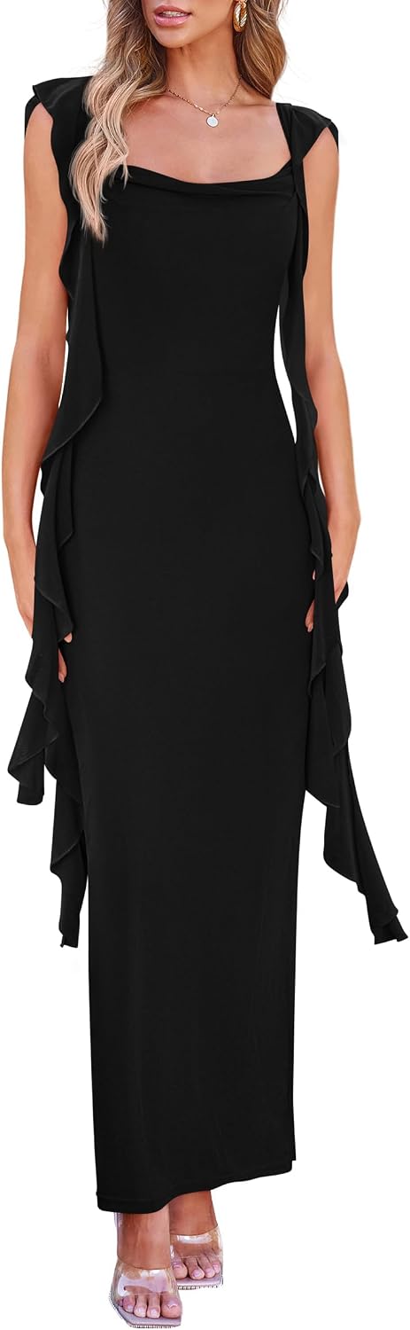 Women  Summer Wedding Guest Dress Sleeveless Ruffle Formal Cocktail Party Maxi Bodycon Dresses