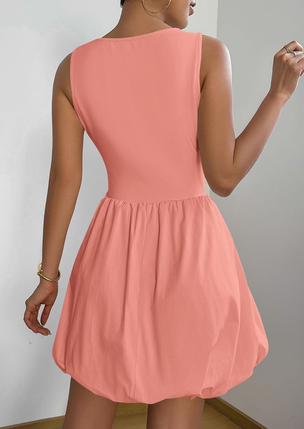 Summer Dresses for Women  Casual Sleeveless Tank Mini Short Dress Crew Neck Bubble Sundress with Pockets