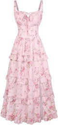 Women Floral Corset Dress  Summer Spring Wedding Guest Dresses Flowy Sundress with Pockets