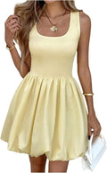 Women Bubble Dress Scoop Neck Sleeveless A Line Summer Short Dresses