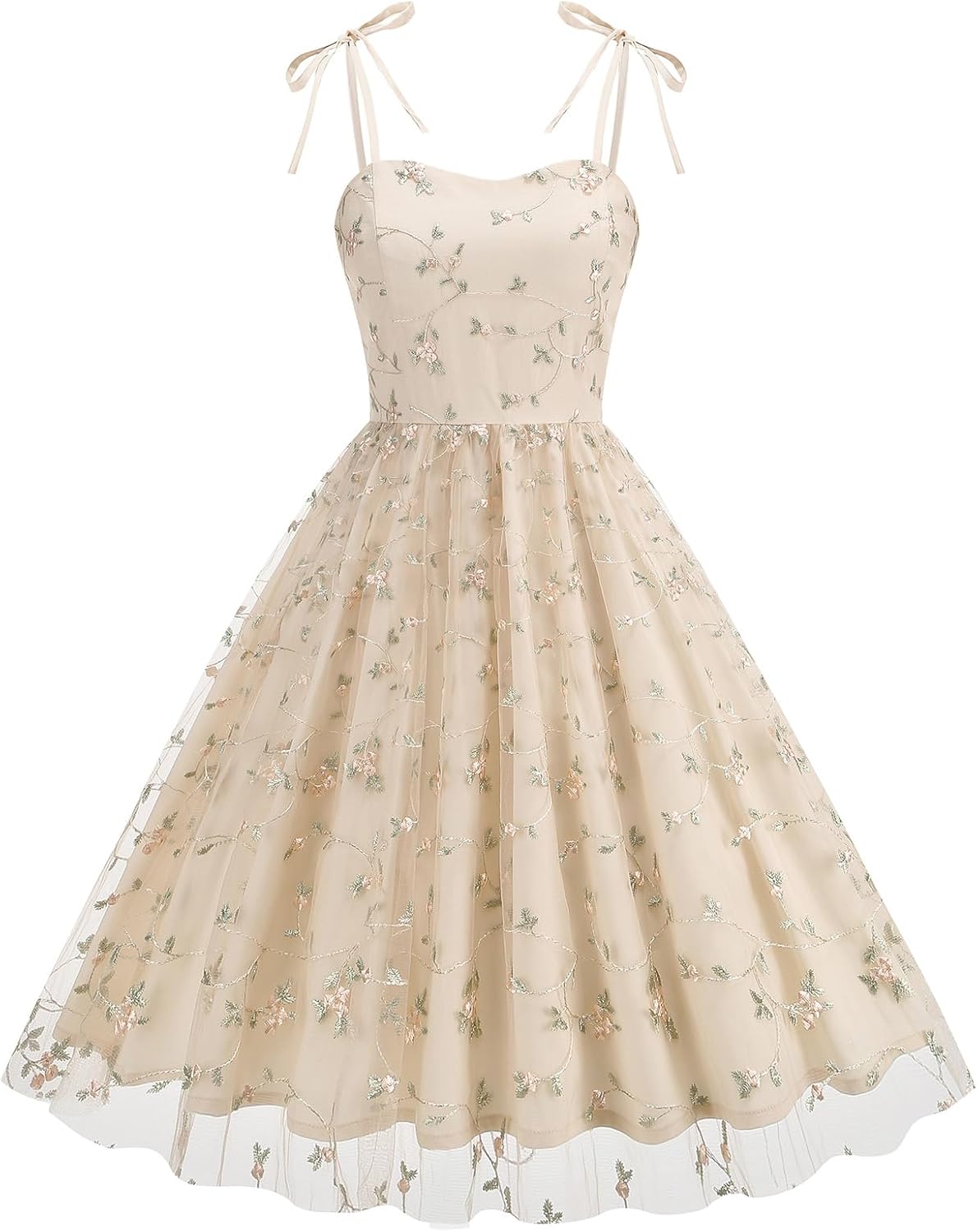 Spaghetti Strap Floral Embroidered Dress for Women Wedding Guest Tea Party Dress for Woman Tulle Prom Formal Cocktail Dress