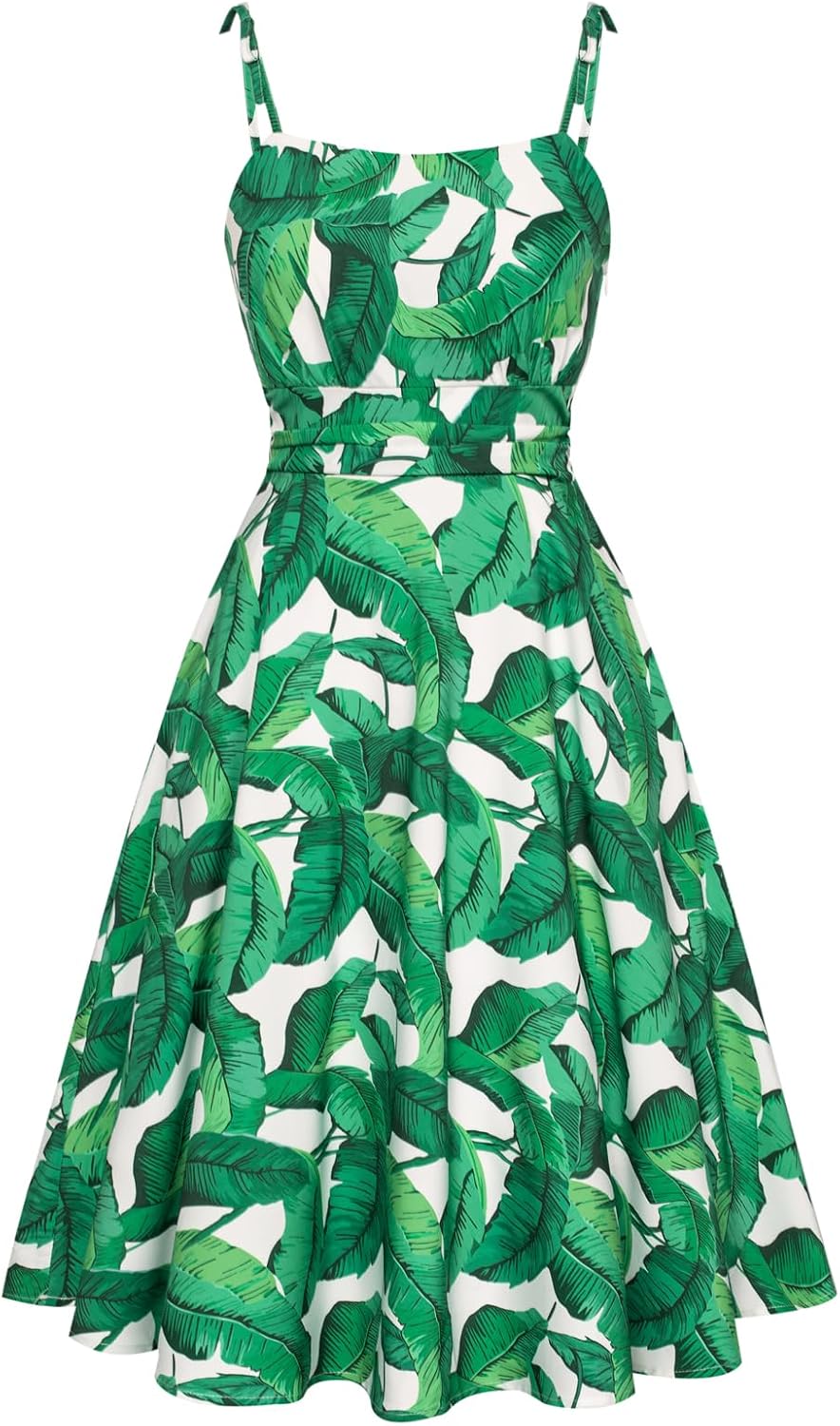 Summer Dress for Women Spaghetti Strap Flowy Midi Beach Sundress Vintage Wedding Guest Cocktail Dress