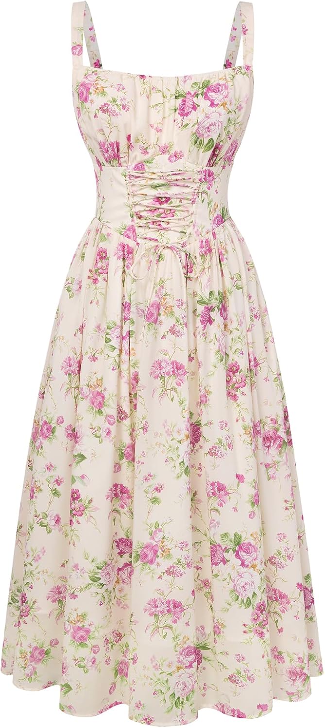 Floral Dress for Women  Corset Milkmaid Dresses Casual Summer Sundress with Pockets