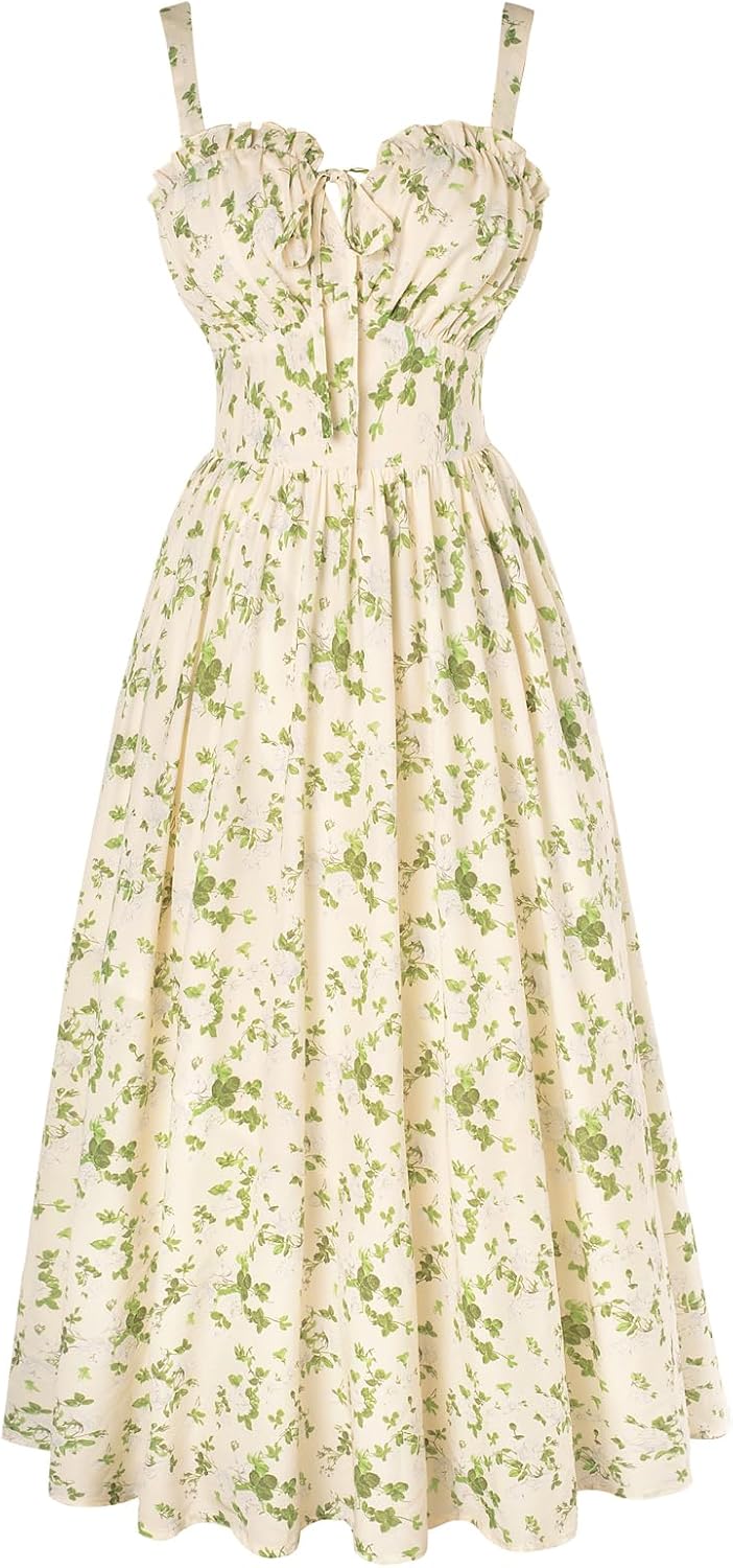 Summer Dresses for Women  Floral Corset Dress Long Milkmaid Dress with Pocket
