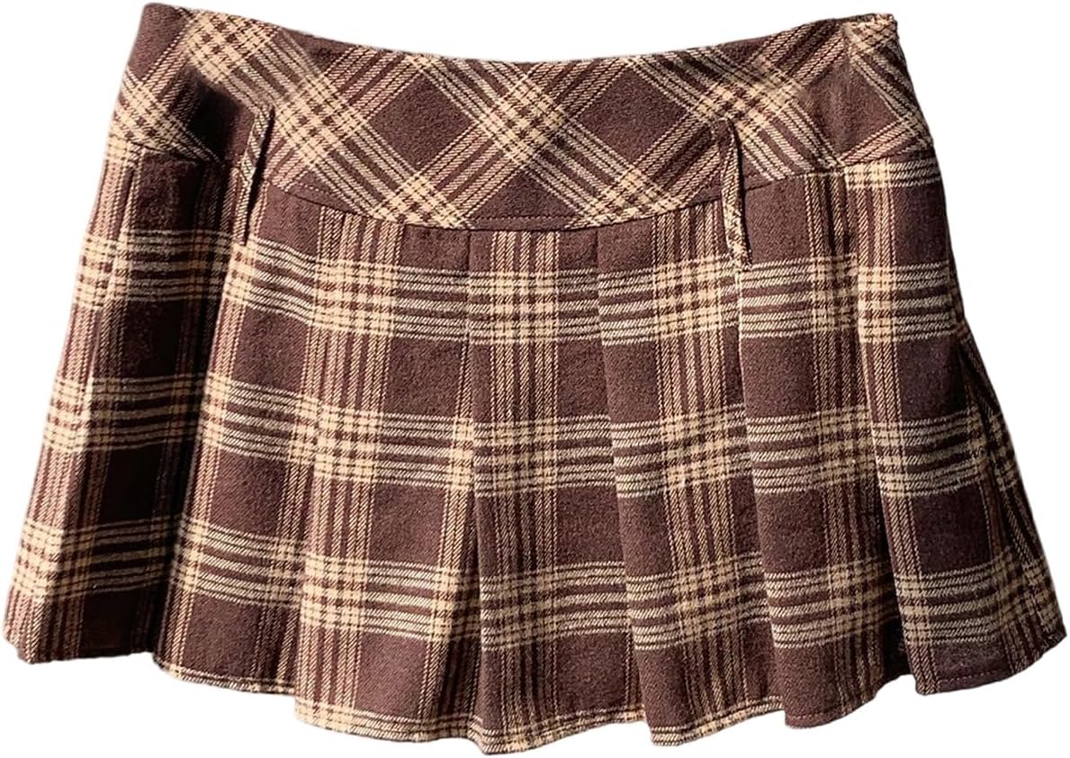 Women Plaid Mini Skirts Pleated Hem Uniform Skater Skirt Built in Shorts