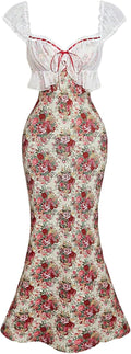 Women Lace Floral Tea Party Vintage Maxi Dress Summer Graduation Cocktail Wedding Guest Fishtail Sundress