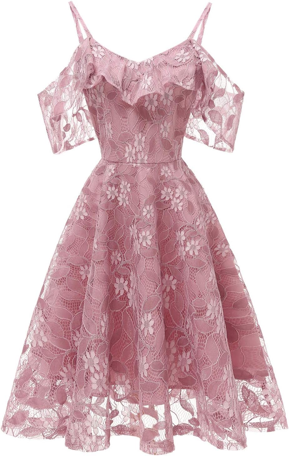 Women Vintage Lace Floral Wedding Party Dress Short Aline Cocktail Swing Dress
