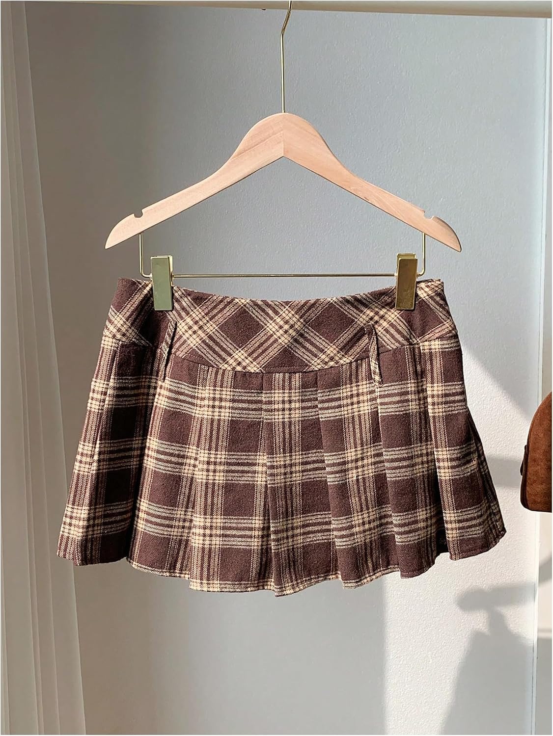 Women Plaid Mini Skirts Pleated Hem Uniform Skater Skirt Built in Shorts